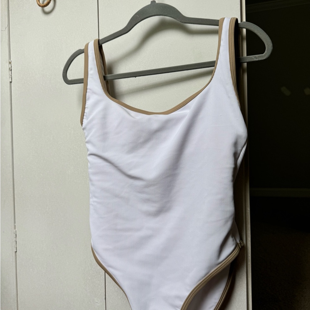 LainSnow White and Tan One Piece Swimsuit